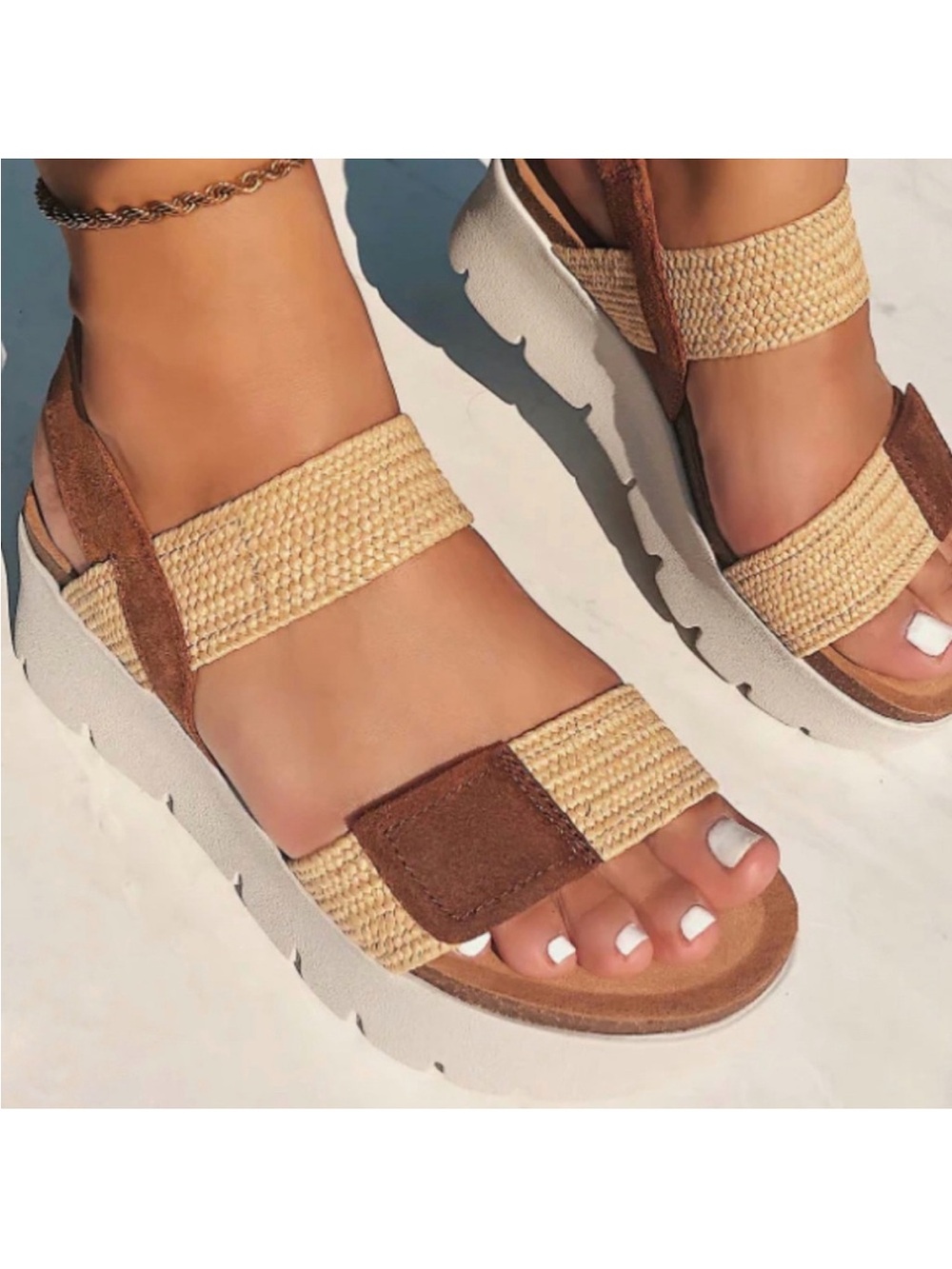 OTBT Nova Platform Wedge Slingback Natural Fiber Sandals Women’s 7.5 Tan EUC